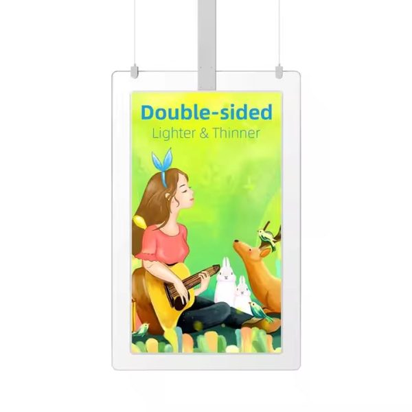 Dual Screen Window Display for Business 55inch Transparent Glass Ceiling Hanging Advertising Kiosk for Android and Window