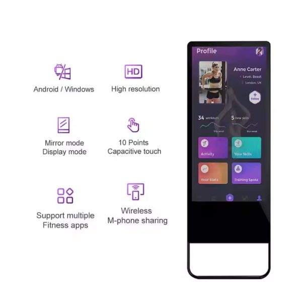 High-tech Interactive Android System Digital Workout Mirrors Freestanding Touch Screen Smart Fitness Mirror - Image 2