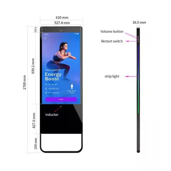 High-tech Interactive Android System Digital Workout Mirrors Freestanding Touch Screen Smart Fitness Mirror - Image 4